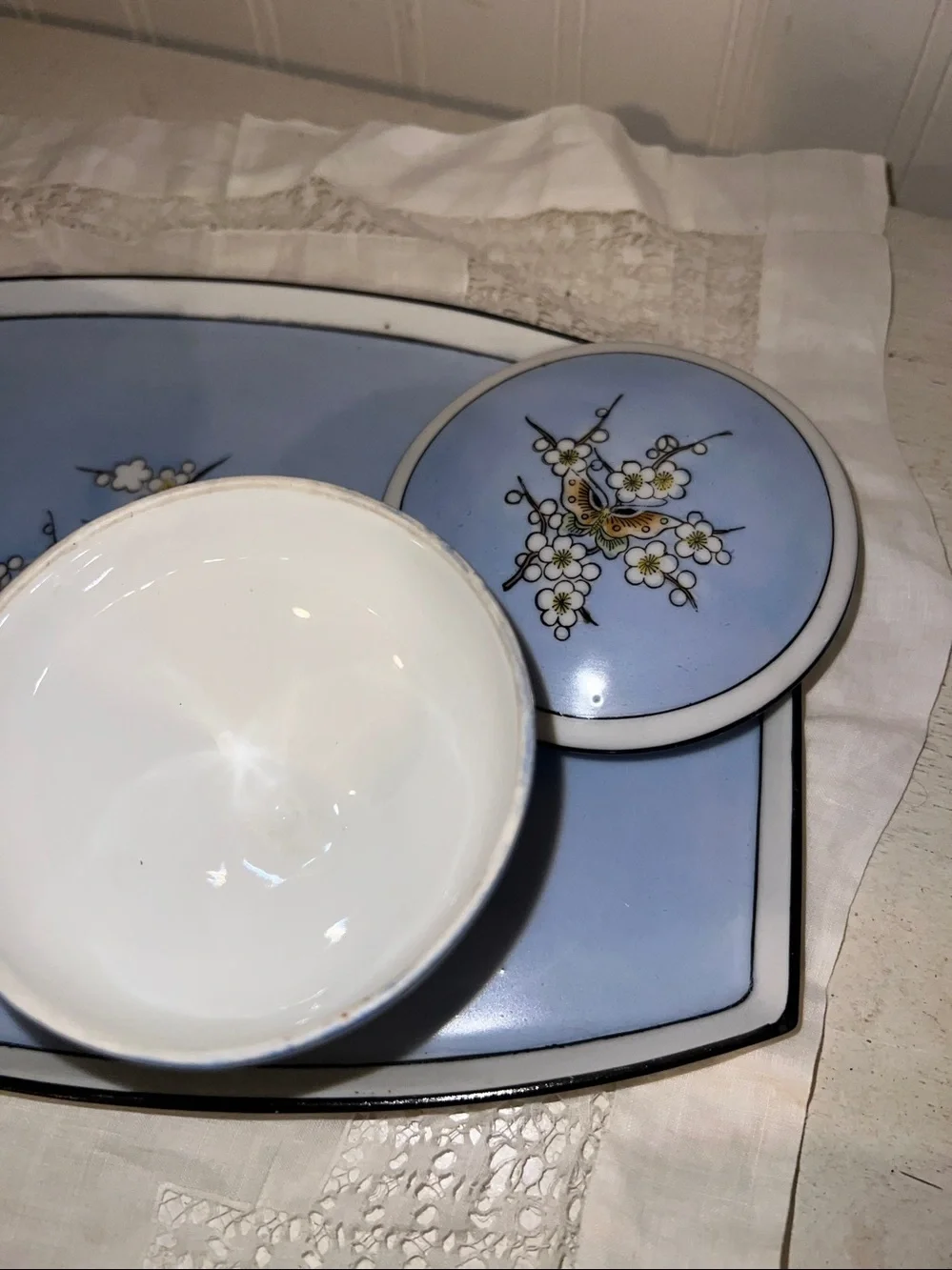 Vintage Noritake Japan hand painted vanity set dogwood butterfly